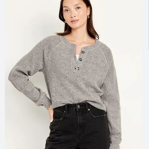 Old Navy Gray Oversized Cozy Waffle Henley Cropped Top Size Small